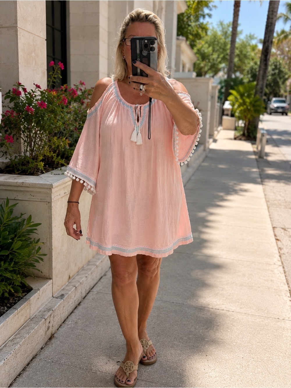 Tunic or dress pink L Fleur Pirate embroidered Coachella beachwear open sleeves